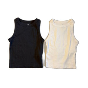 *SET OF 2* Hollister Dark Grey & White Ribbed High-Neck Tanks